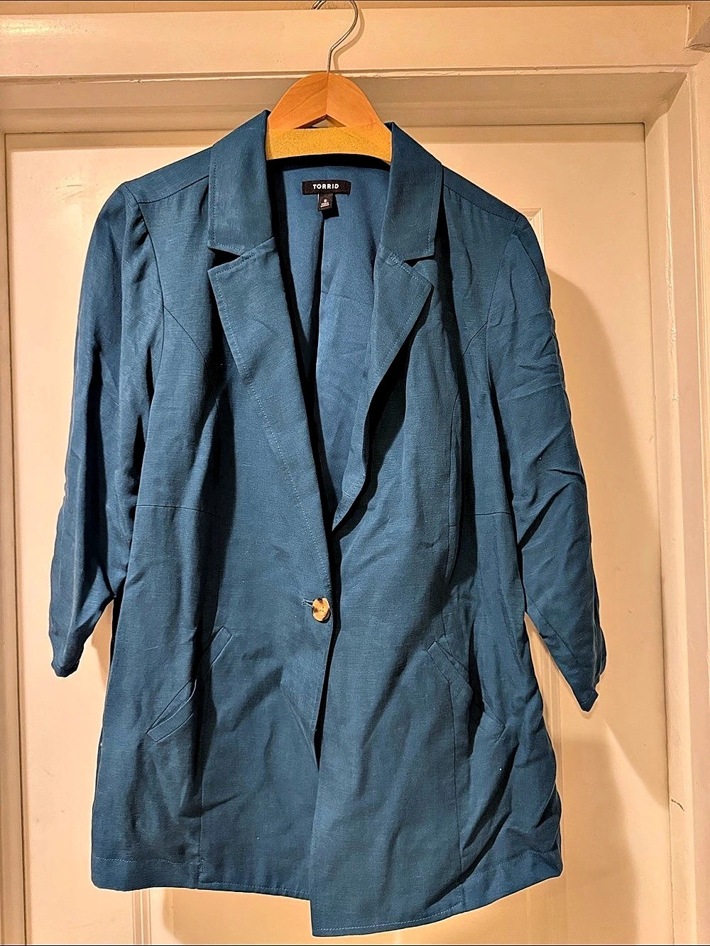 Torrid Studio Linen Single Breasted Blazer Teal Size 0
